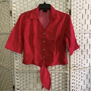 Vintage Rafaella polka dot front tie blouse